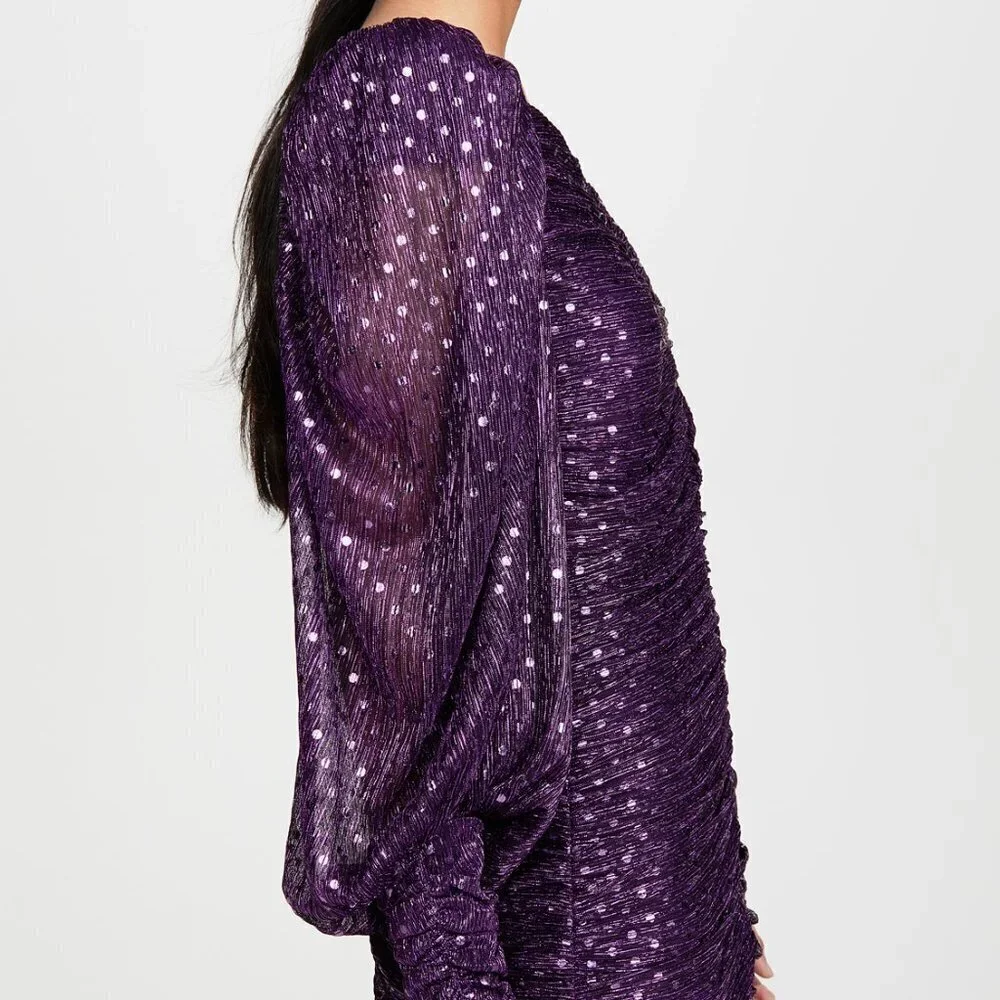 NWT For Love & Lemons purple polka dot mini holiday dress, XS - Picture 8 of 13
